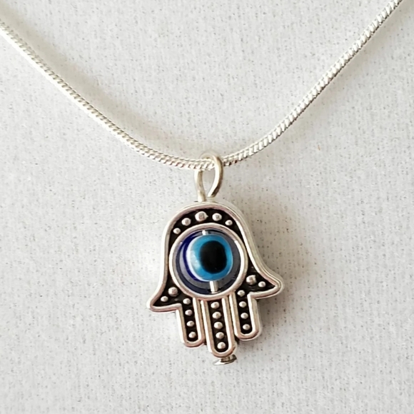 Hamsa & Evil Eye 22"\ .925 Sterling Silver Neckla - Picture 1 of 7